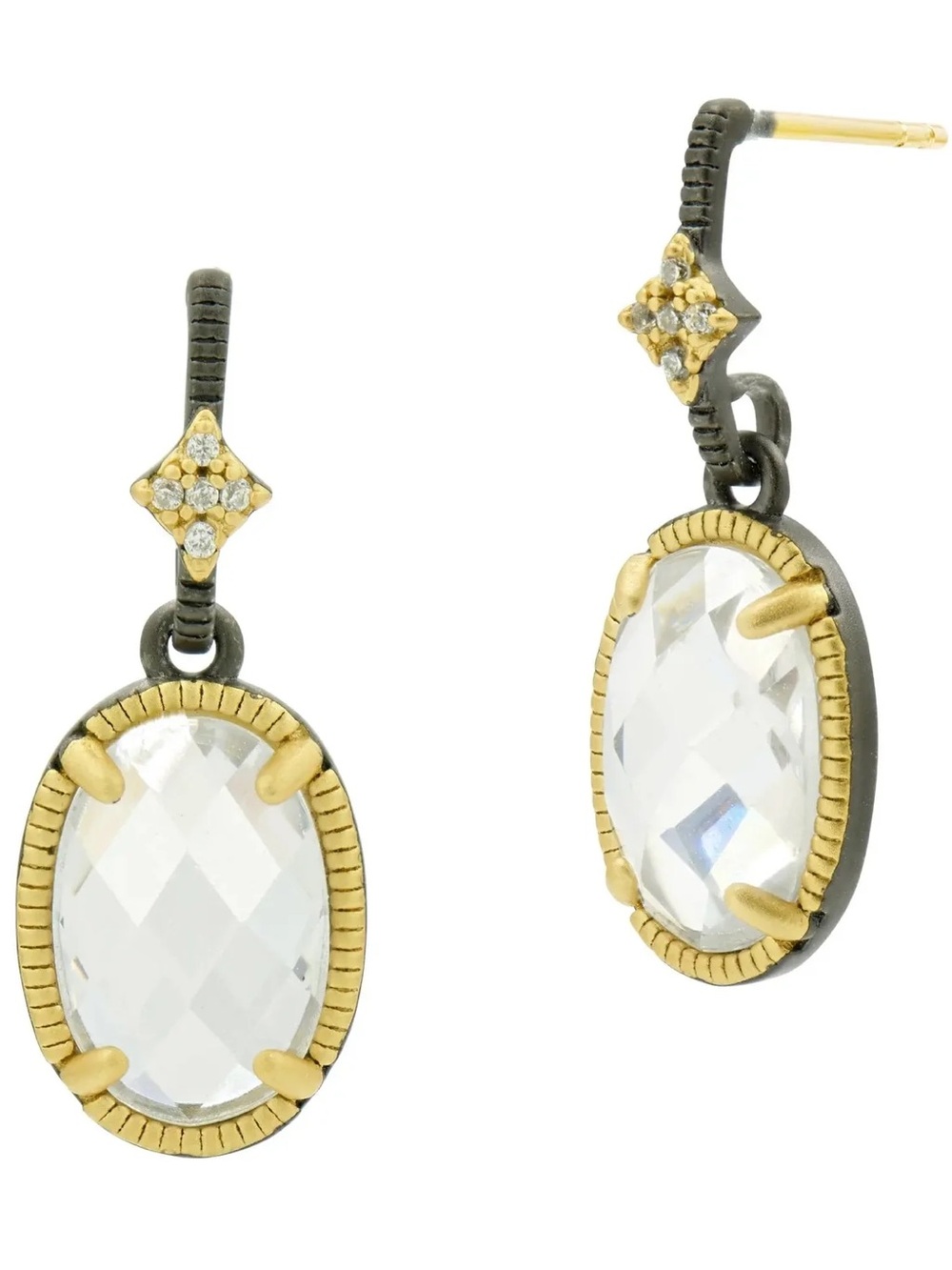 New Freida Rothman 925 Sterling Silver Stamped Faceted Crystal Drop Earrings - Picture 2 of 12